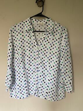 JM Collection 100% Linen Polka Dot Button Up Blouse 12